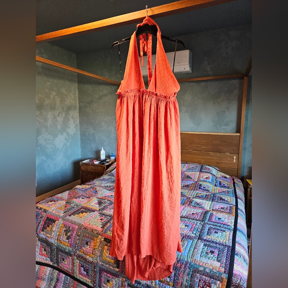 Red Orange Forever 21 Maxi Dress With Tassles And Open Back
